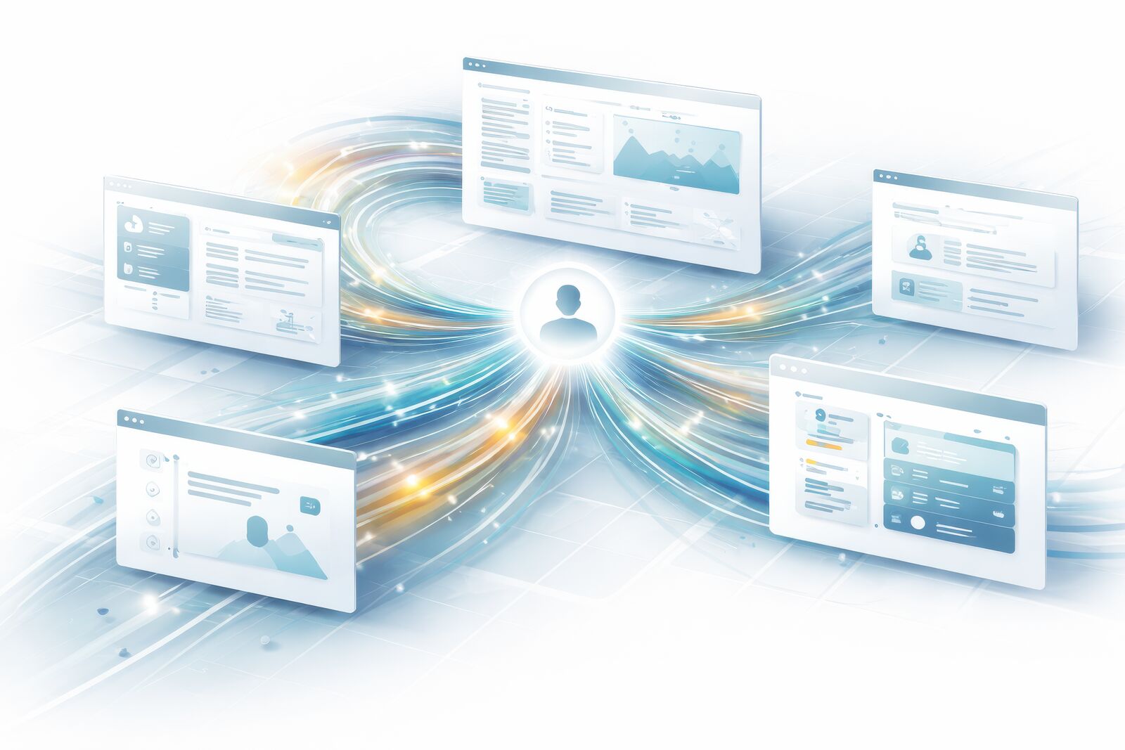 Multiple AI platform interfaces connected to a central user, representing the multi-platform AI landscape